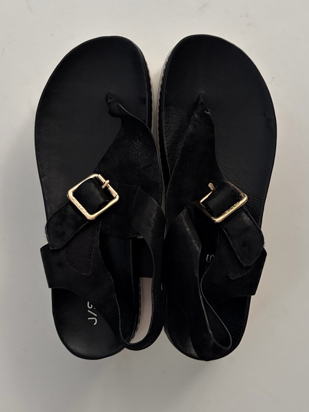 J Slides J/SLIDES Shoes Women's Becky Sandals In Black Suede Gold Buckle 7.5 - Picture 11 of 16